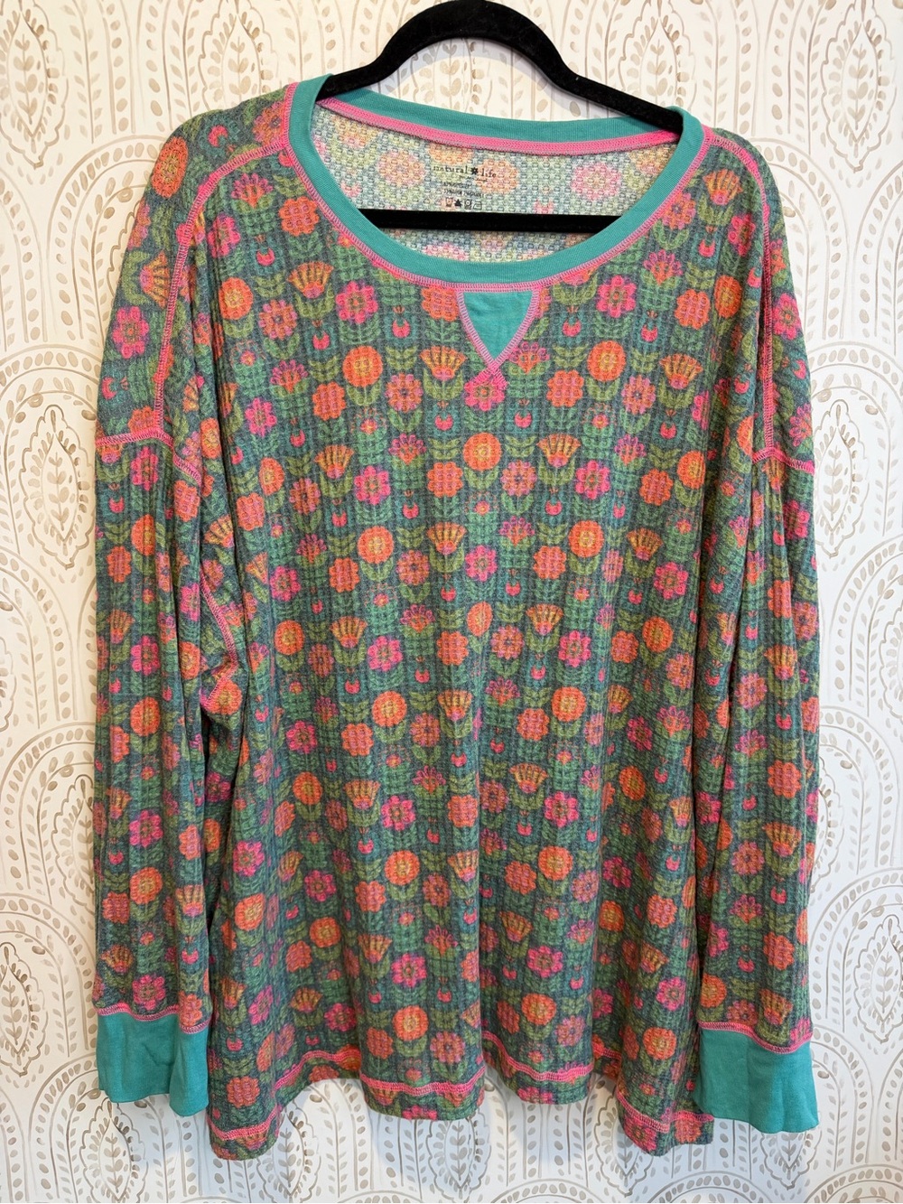 Natural Life Waffle Knit Floral Long Sleeve Top size XL - Picture 2 of 8